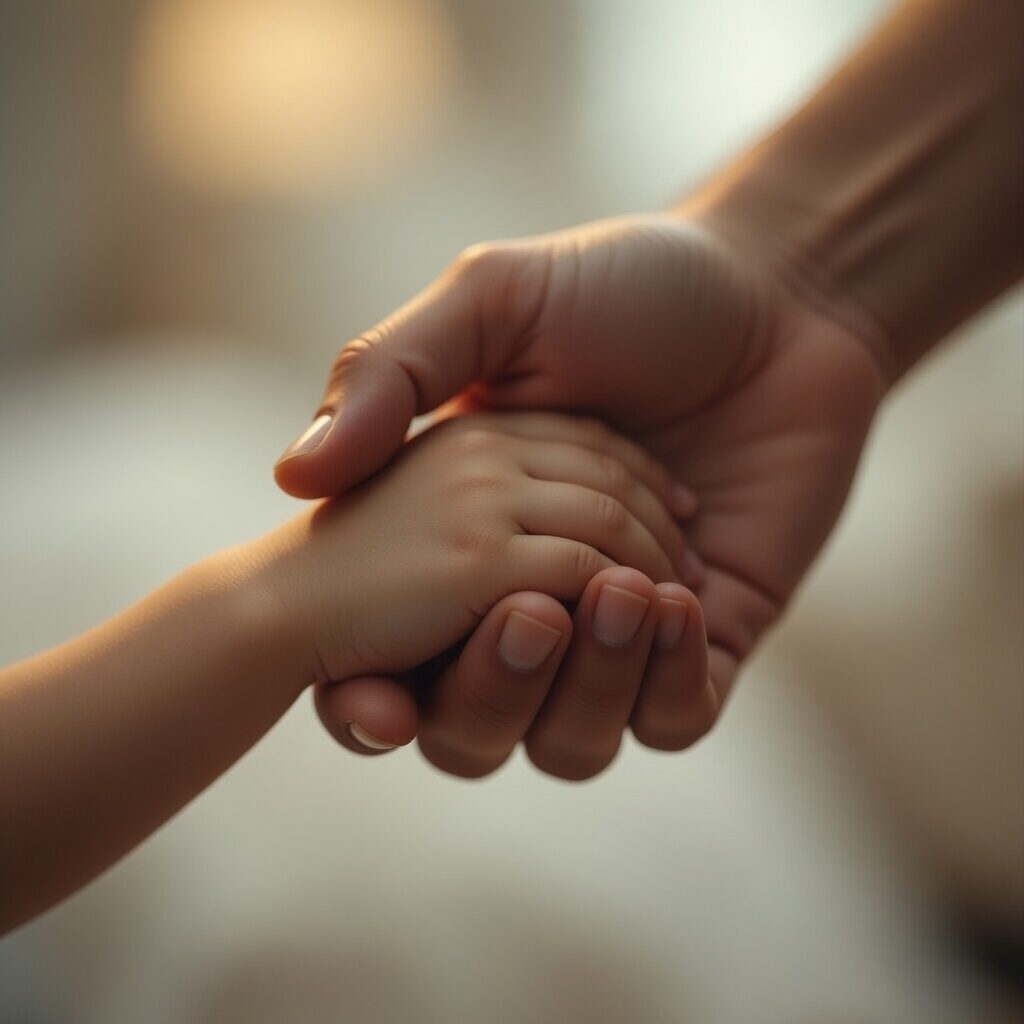 Adoção — mãos de adulto e criança